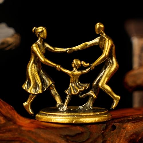 CHOVY Joyful Spinning Family Brass Statue Warm and Cozy Figurine, Handcrafted Vintage Motion Sculpture, Emotional Home Decor for Desk, Shelf & Unique - color: Happy Family