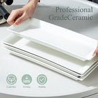 14" Rectangular Platters Set of 4, White Ceramic Platters, Large Serving Plates for Party, Entertaining, Wedding, Rectangle Serving Dishes for Steak, Sushi, Appetizer, Oven Dishwasher Safe - color: 14inch