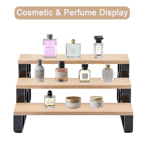 Cologne Organizer for Men,3 Tier Perfume Stand for Dresser,Makeup Organizer for Vanity,Display Riser Stand,Wooden Bathroom Countertop Stand for Bedroom,Dressing(Brown, 3 Tiers-Width=11.2") - color: Brown, size: 3 Tiers-width=11.2"