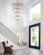 Large Black Chandeliers for High Ceilings H49 5-Tier Glass Chandelier Light Fixture for Foyer Dining Room Extra Long Modern Tiered Chandelier for Living Room Entranc Stairway Villa - size: Long Black (27.5" x 49")