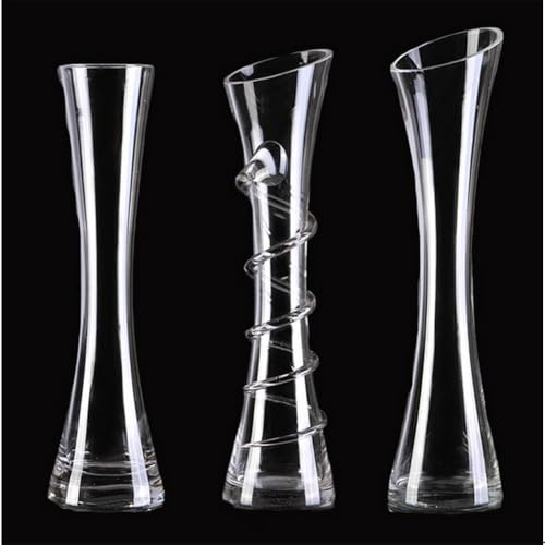 Hand-Made Blown Art Bud Glass Vase, Clear Glass, Oblong Shape, Modern Style, Thread Pattern, Stemless, Perfect for Home Decorations