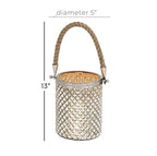 Deco 79 Glass Handmade Indoor Outdoor Candle Lantern Decorative Lantern Candle Holder with Rope Handle, Lantern 5" x 5" x 13", Silver - size: 5" by 13"