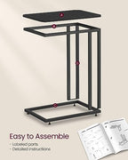 VASAGLE End Table, C Shaped TV Tray with Metal Frame Rolling Casters for Coffee Laptop Mobile Tablet, Industrial Side Table for Living Room Bedroom, 19.7 x 13.8 x 23.6 Inches, Ebony Black, ULNT050B56 - color: Ebony Black
