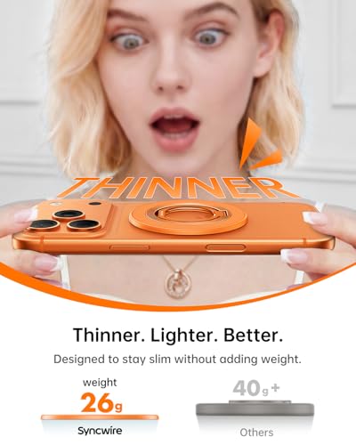SYNCWIRE Magnetic Phone Ring Holder for MagSafe, 360° Rotation Cell Phone Grip Stand Finger Ring Kickstand Two-Sided Magnet Compatible with iPhone 17 Pro Max 16 15 14 13 12 MagSafe Accessories - color: Single Ring-1PCS-Cosmic Orange