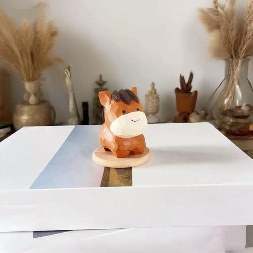 Hand Carved Small Horse Figurines Craft, Wooden Horse Figurine with Base, Cute Desktop Decor, Wooden Animal Statue Home Decor, Gifts for Family Classmates Teachers - color: Decor-horse
