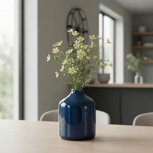Sunddo 5 Inch Samll Blue Vases Home Decor - Farmhouse Ceramic Flower Vase for Living Room, Coastal Decorative Vases, Wedding Centerpieces, Window Sill, Desk, Nightstand Decor - color: Dark Blue, size: 5 inch