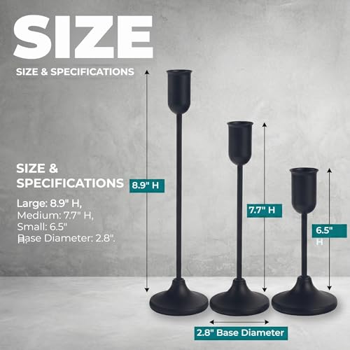 18 Pcs Black Candlestick Holders Set - Vintage Brass Taper Candle Holder for Pillar Candles - Modern Decorative Centerpiece for Wedding Fireplace Mantel Decor - Cozy Atmosphere Housewarming Gift - color: Black, size: 18 pcs