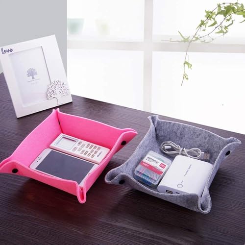 Felt Valet Tray, Fold Felt Desktop Storage Basket Makeup Organizing Basket for Home Office Writing Desk Lovely Caddy Containers (Multi-Color,6-Pack)