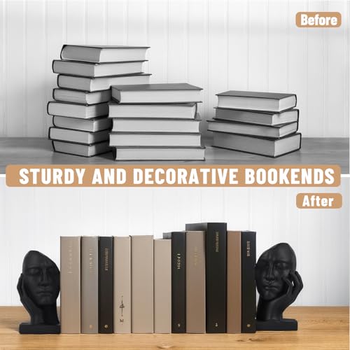 Unique Bookends for Shelves,Philosopher Book Ends Thinker Statue, Heavy Duty Book Shelves Decor, Modern Creative Office Company Bookends Ornament Decorations - color: Black