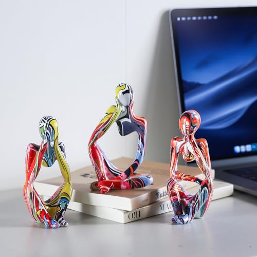 BrownLove 3pcs Hip hop Human Body Abstract Art Decoration, Modern White Art Resin Statue Room Office Shelf Bookcase Decoration - color: Colourful