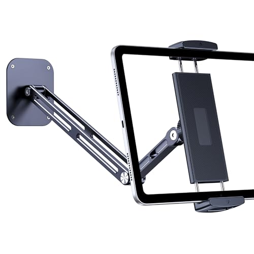 Extended Version Tablet Wall Mount Holder, 15" Aluminium Wall Mount for IPad with 360° Adjustable Rotating Base for iPad Pro Air Mini, Galaxy Tab, All 4.7-13" Phones and Tablets (Long Style) - size: Extra-Long Dual-Arm
