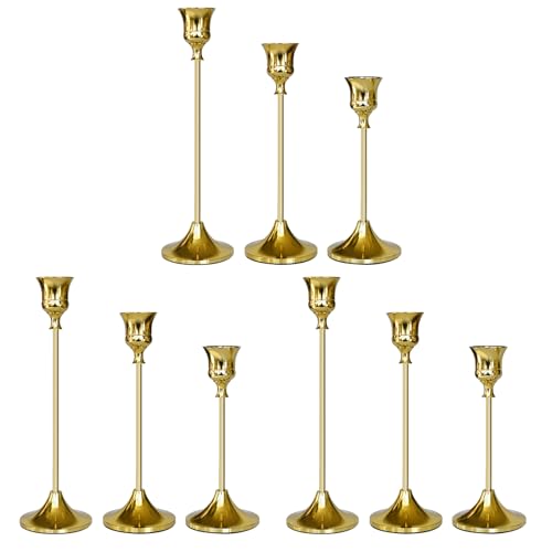 Candlestick Holders Gold, 9 Packs Taper Candle Holder for Candlesticks, Candle Sticks Holder Decor for Home Decor - color: Titanium Gold