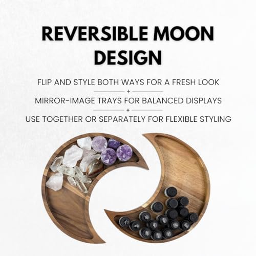 Walnut Moon Crystal Display Tray - Gothic Wooden Altar Tray 9.5" x 4.5" for Crystals and Stones Storage - Solid Wood Jewelry Organizer Dish - Spiritual Decor - color: Walnut