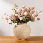 Carved Rustic Farmhouse Vase Home Decor - 6 in Ceramic Boho Decorative Vase for Decor, Round Clay Beige Terracotta Bowl vase for Living Room, Table, Shelf, Centerpieces - style: 03 - Small Rustic Carved Beige