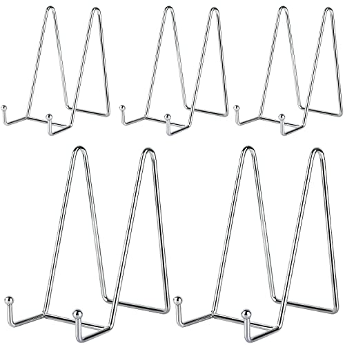 IBosins 5 Pack 6 Inch Plate Holder Display Stands, Metal Silver Frame Stand for Picture, Book, Photo Easel, Creation, Collectibles - color: Silver, size: 6 Inch