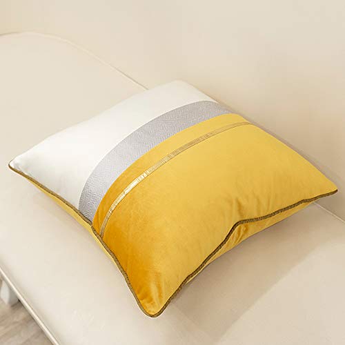 Avigers 16 x 16 Inches Yellow White Gold Leather Striped Patchwork Velvet Cushion Case Luxury Modern Throw Pillow Cover Decorative Pillow for Couch Living Room Bedroom Car - color: Yellow, size: 16" x 16" (Pack of 1)