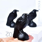 Black Obsidian Raven Statue 3.15" Large Crow Statue Figurine Healing Crystal Stone Sculpture Reiki Meditation Gothic Home Decor Gift