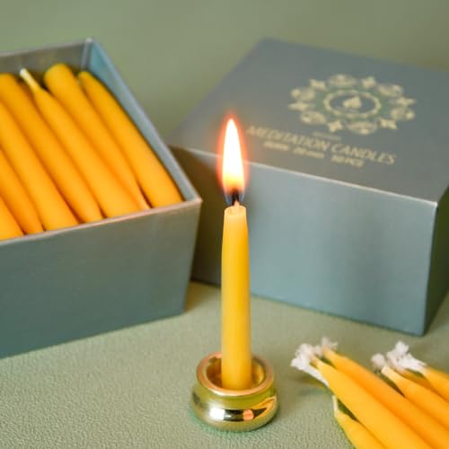 20 Minute Pure Beeswax Candles, Drip-Free Meditation Candles, Mini Taper Candles, Set of 50 Without Brass Candle Holders - color: 50PCS