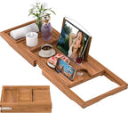 Premium Teak Bathtub Tray Caddy, Expandable Wooden Bath Tray for Tub,Luxury Bathroom Accessories,Great House Warming, Anniversary & Wedding and Birthday Gifts - color: Teak Wood
