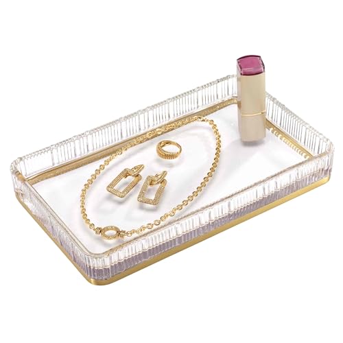 Nicole Miller - Vanity Tray, Glass Countertop Accessories, Dorm Room Essentials (Louise Collection, Clear) - size: 40" x 28" x 5"