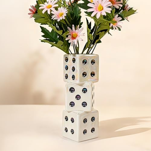 Tnstbiee Modern Ceramic Dice Vase - Small Unique Decorative Vase for Dried Flowers, Roses and Pampas Grass | Ideal Centerpiece for Living Room, Coffee Table - Single Stem Bud Vase Gift for Home Decor - color: White Dice Vase