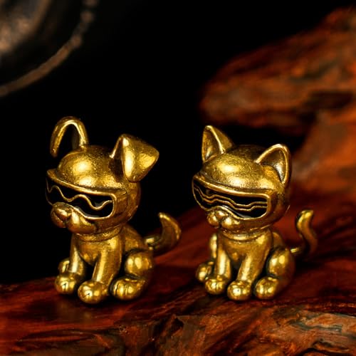 CHOVY 100% Solid Brass Retro Desk Decor - Collectible Figurines of Sunglasses Cat Executing M Project Vintage Animal Sculpture Oddities and Curiosities Handmade Office Artifact for Bookshelf Decor - color: M Plan Cat