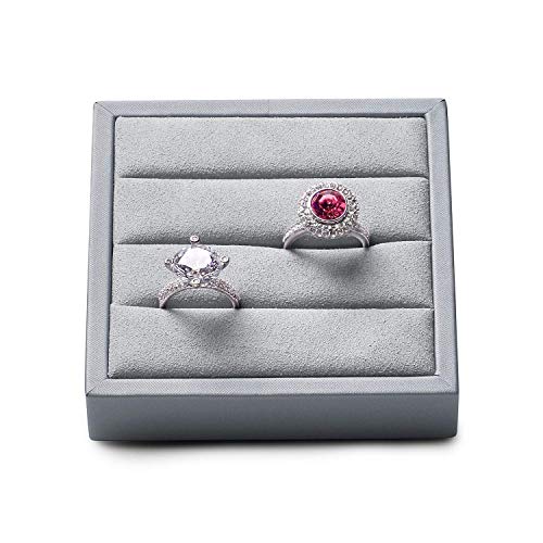 Oirlv Premium Leather Ring Display Stand Small Ring Tray Showcase Jewelry Display Jewelry Holder Home Organizer(Light Grey) - color: Light Grey