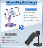 Aoviho Magnetic Phone Stand for Desk – 360° Rotating Aluminum Phone Holder, Stable Desk Stand for Office, Home & Kitchen, Compatible with iPhone 17 Pro Max 16–12 Series and MagSafe Cases, Purple - color: Purple