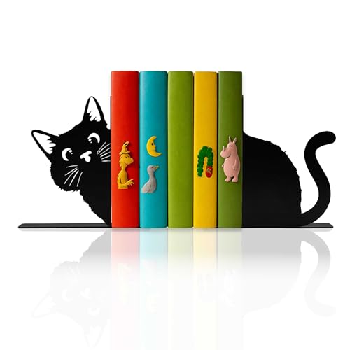 Peeping Black Cat Bookends for Shelves, Cute Cat Decorative Bookends for Kids and Adults, Unique Book Ends for Cats Lovers, Bookshelf Accessories, Home Decor, Office, Reading and Book Decor