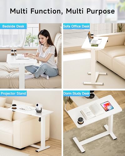 BIZUM Small Electric Standing Desk Bedside Table with Hidden Wheels 31.5 x 15.8 Inch Adjustable Computer Laptop Office Desk, White - color: White