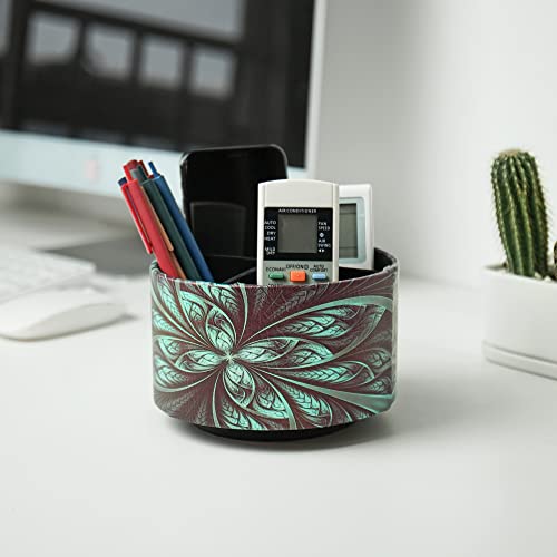 lizimandu Round Leather Art Supply Organizer,Remote Control Holder,360 Degree Rotating,Multi-Functional Pencil Holder,4 Compartments Desktop Stationary Organizer(1-Green Flower) - color: 1-Green Flower