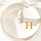 Ceramic Initials Jewelry Tray Ring Dish With Personalized H-Monogrammed Engagement Wedding Gifts, for Birthday Mother's Day for Women, Ceramic White 4.7" x2.4" - style: H