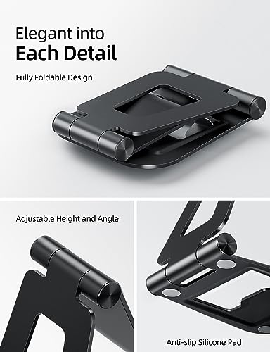 Nulaxy Aluminum Dual Foldable iPad Stand, Fully Adjustable Desktop Tablet Holder, Tablet Accessories for Office Kindle Compatible with Mobile Devices iPad Pro/Air/Mini, iPhone Pro/Max/Plus, Black - color: A-Black