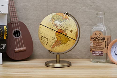Annova Antique Globe Dia 5.5-inch / 14CM - Educational/Geographic/Modern Desktop Decoration - Stainless Steel Arc and Base - for School, Home, and Office (Antique 5.5“) (Brown-1) - color: Brown-1 5.5Inch