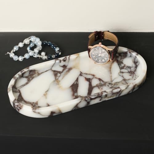 100% Natural Luxury Calaccata Viola Marble Small Hand Towel Tray Holder Organizer, Makeup Bathroom Holder - color: Viola-oval-10"x5"x0.7"