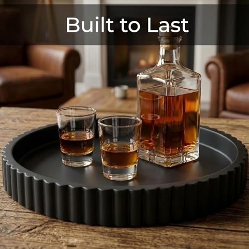 13-Inch Round Coffee Table Tray - Concrete bandejas decorativas Round White Decorative Tray for Coffee Table Decor - Table Centerpieces Kitchen Island Trays Decorative Trays - Dining Room Tray Black - color: Black