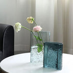 Blue Glass Flower Vase 10.6" Tall, 3lb Heavy Art Vases for Home Decor - Unique Decorative Centerpiece for Fresh/Dried Flowers, Modern Table Vase with Sturdy Base
