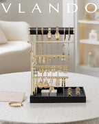 VLANDO Jewelry Stand Organizer with Ring Holder, Jewelry Holder Organizer with Tray, Necklace Holder Bracket Holder Earring Holder - Black - color: Black