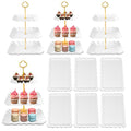 10 Pack Dessert Table Display Set - 4 x Three-Tier Square Cupcake Stands and 6 x Serving Trays, Elegant Tableware for Cakes, Cupcakes, Pastries, and Snacks, Perfect for Parties (White) - color: White