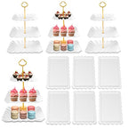 10 Pack Dessert Table Display Set - 4 x Three-Tier Square Cupcake Stands and 6 x Serving Trays, Elegant Tableware for Cakes, Cupcakes, Pastries, and Snacks, Perfect for Parties (White) - color: White
