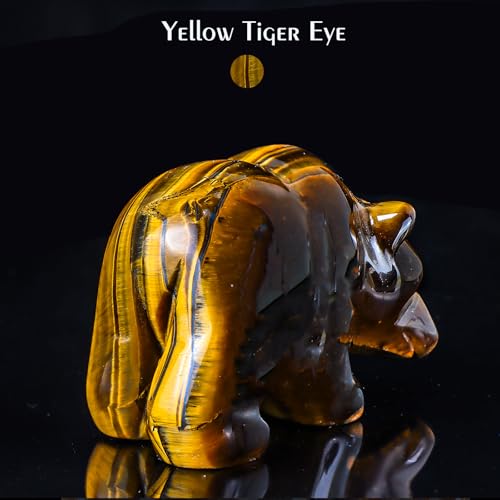 3" Red Yellow Tiger Eye Crystal Bear Figurine Gifts for Hand Carved, Gemstone for Office Bear Statues Home Decor - color: Yellow Tiger Eye