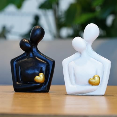 Abstract Couple Sculptures Statues for Home Decor Resin Love Statue Modern Tv Stand Decor Small Decor for Shelves Romantic Bedroom Decor for Couples, White - color: White