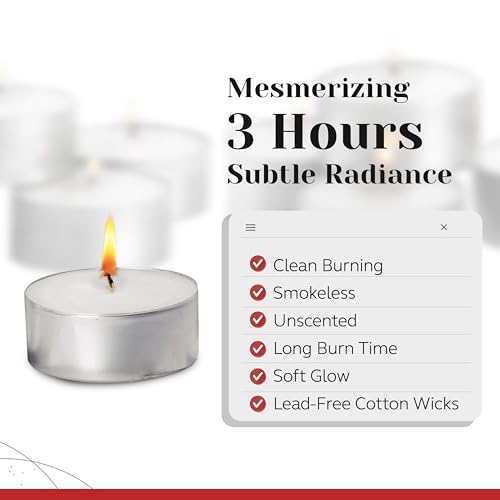 250 Pack Tealight Candles in Metal Cups - Clean, White Unscented Tealight with 3 Hour Long Burning Time - Votive Candles Bulk for Romantic Dinner, Weddings, Spa & Hotels - style: 250 Pack 3 Hours Burn Time