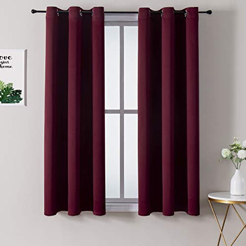 ChrisDowa Small Window Curtains 40 inches Long for Bedroom - Grommet Short Thermal Insulated Room Darkening Curtains for Kitchen (2 Panels, Burgundy, 29 x 40 Inch) - color: Burgundy Red, size: 29"W x 40"L (Pack of 2)