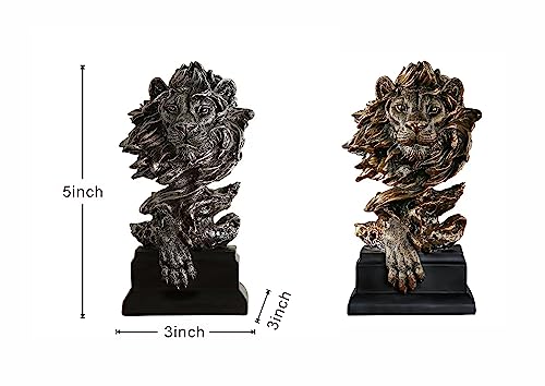 Lion Head Statue Decor Lion Sculpture for Home, Office, Bookshelf, Desk, Living Room, Barn - Decorative Art Figurine (2 Pieces) - style: Lion