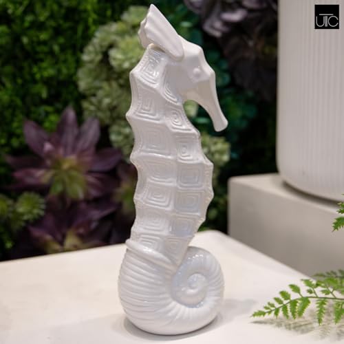 Modern Small Ceramic Seahorse Figurine, Unique Cermaic Figurines, Handcrafted Decorative Gloss Finish White Sculpture for Home, Garden,Office: 5.25"x3.50"x13.75"H - size: 5.25"x3.50"x13.75"H