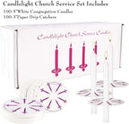 YOROXRG 100 pcs Church Candles with Drip Protectors for Devotional Candlelight Vigil Service, Unscented White 5" H X 1/2" D, No Smoke, Shabbat, Praye - color: White-5" 100
