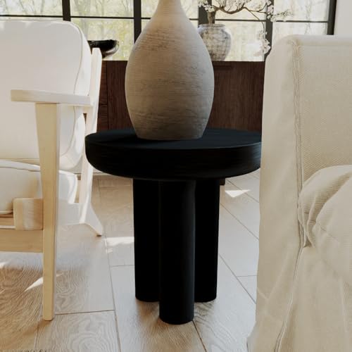 Maven Lane Owen Modern Side Table, 19" Compact Design - Bold Accent Table, Round Night Stand with Aged Black Finish and Durable Rubberwood Base - Statement Making Style for Living Room or Bedroom - color: Aged Black