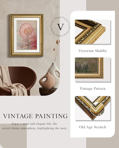 VIYYIEA Gold Framed Wall Art Canvas Print Home Decor Abstract Flower Wall Decor Vintage Aesthtic Pink Art Multicolor Painting Pictures Energetic Room Decorations for Bathroom Bedroom 11x14in - color: Abstract Tulips, size: 14"L x 11"W