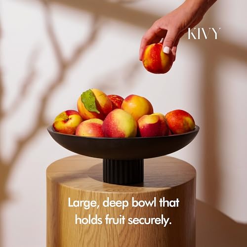 KIVY Concrete Fruit Bowl for Kitchen Counter - Large Decorative Bowl for Home Decor - Black Pedestal Bowl - Decorative Bowls for Home Decor - Black Kitchen Island Decor - color: Black, style: Ribbed